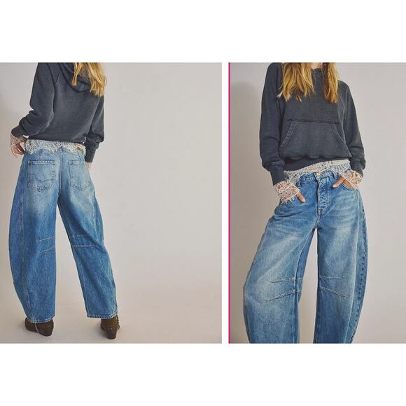 NEW Free People We the Free Good Luck Barrel Jeans Sz 28 - Picture 2 of 12